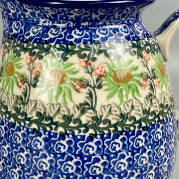 Boleslaweic Pottery Floral Blue Pitcher - Picture 3 of 7